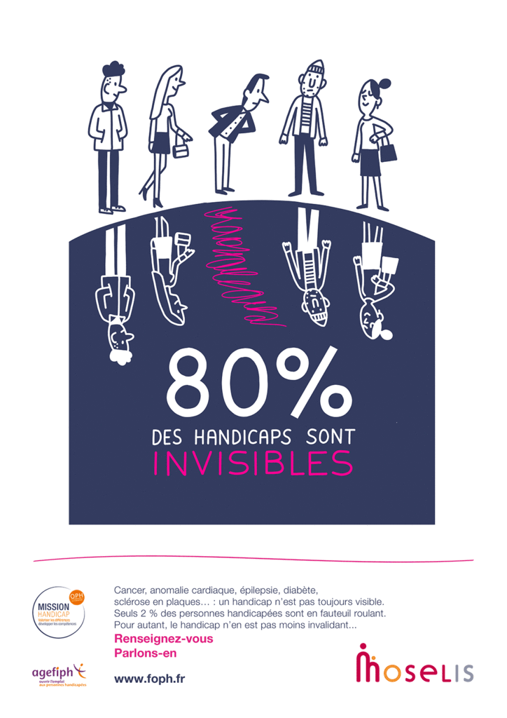 Semaine Européenne pour l’Emploi des Personnes Handicapées du 19 au 25 novembre 2018, affiche, 80 pourcent des handicaps sont invisibles