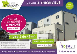 A saisir à Thionville, Le Clos des Sarments – plus qu’un appartement à vendre – libre de suite – Moselis Promotion 06 67 76 28 76